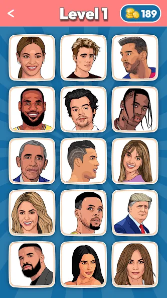Взломанная Guess the Celebrities [MOD: открыты все знаменитости и уровни] на Андроид — скриншот 1