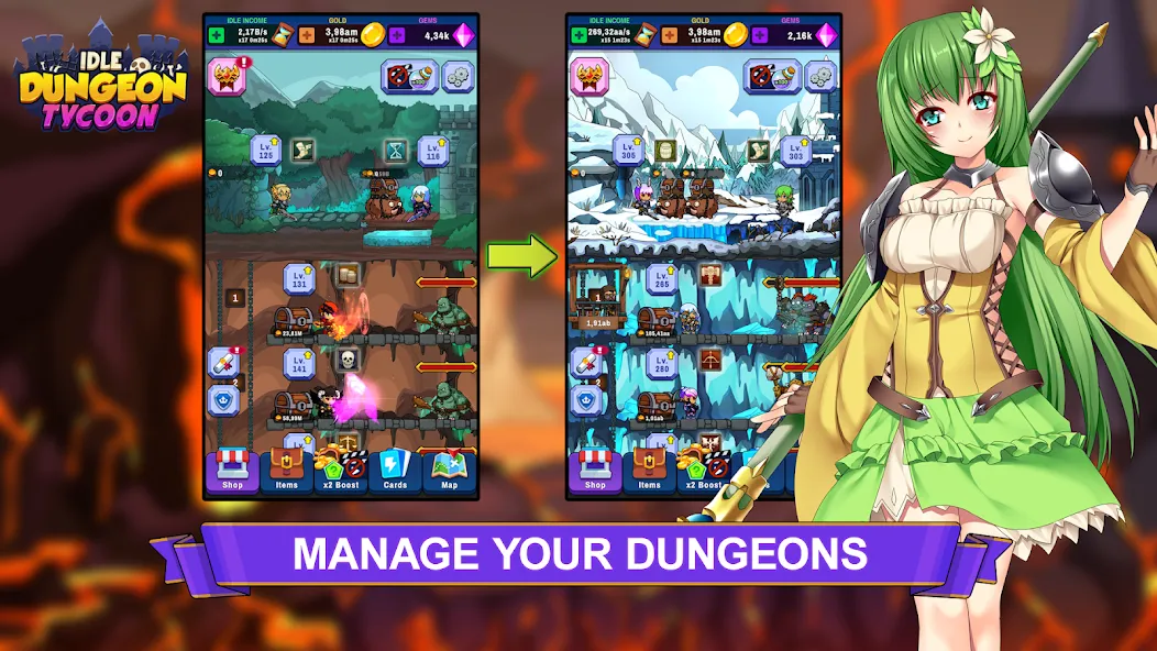 Idle Dungeon Tycoon [MOD: много денег и ресурсов] последняя версия — скриншот 1