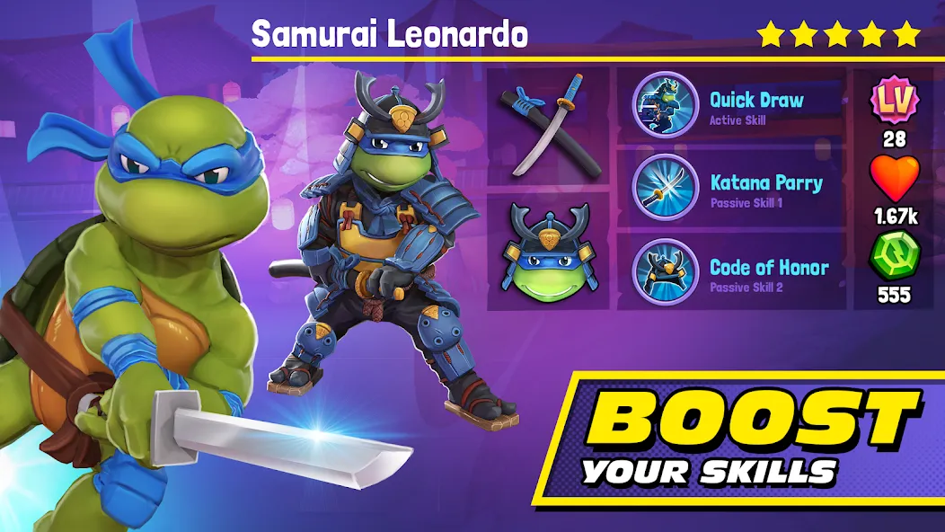 Взломанная TMNT: Mutant Madness [MOD: безлимитные ресурсы и усиленные герои] на Андроид — скриншот 2