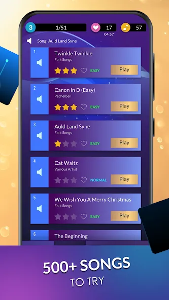 Взломанная Piano Dream: Tap Piano Tiles 3 [MOD: безлимитные жизни и золото] на Андроид — скриншот 3