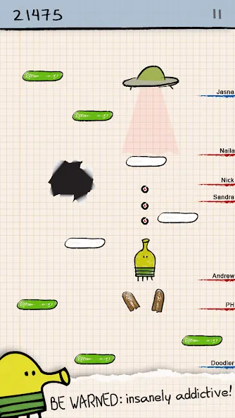 Взломанная Doodle Jump [MOD: безлимитные жизни и ускоренный прыжок] на Андроид — скриншот 1