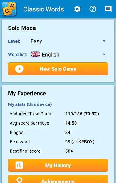 Classic Words Solo [MOD: подсказки и безлимитные ходы] (Бесплатно / APK) — скриншот 5