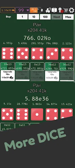 Взломанная Idle Dice 2 [MOD: безлимитные монеты и ускоренная прокачка] на Андроид — скриншот 4