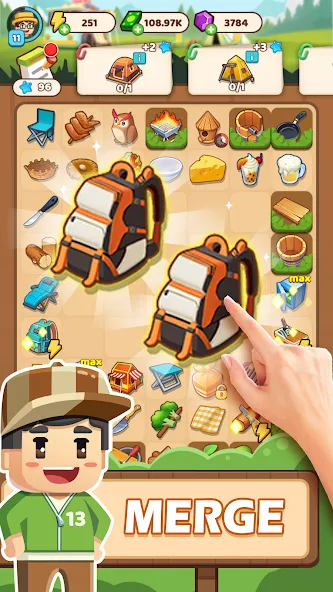 Взломанная Campsite Craze: Puzzle Merge [MOD: безлимитные ресурсы и быстрый прогресс] на Андроид — скриншот 2