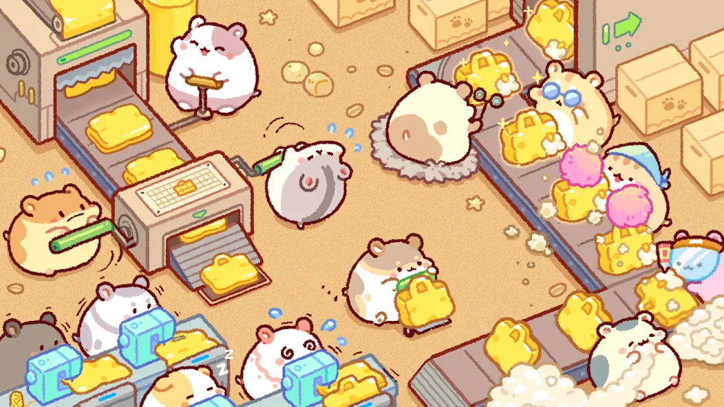 Взломанная Hamster Bag Factory : Tycoon [MOD: безлимитные деньги и ускоренное производство] на Андроид — скриншот 1