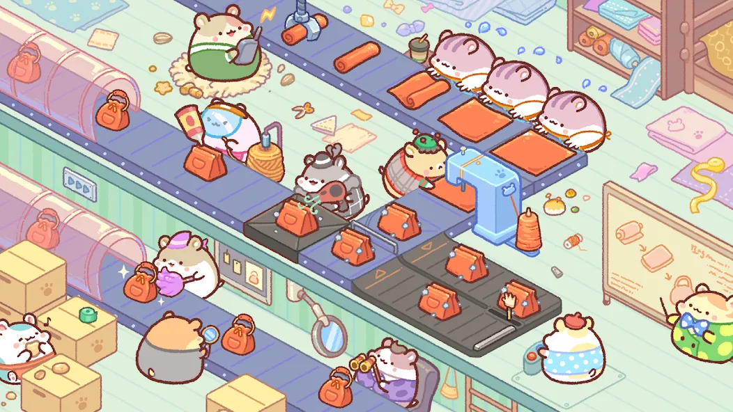 Взломанная Hamster Bag Factory : Tycoon [MOD: безлимитные деньги и ускоренное производство] на Андроид — скриншот 2
