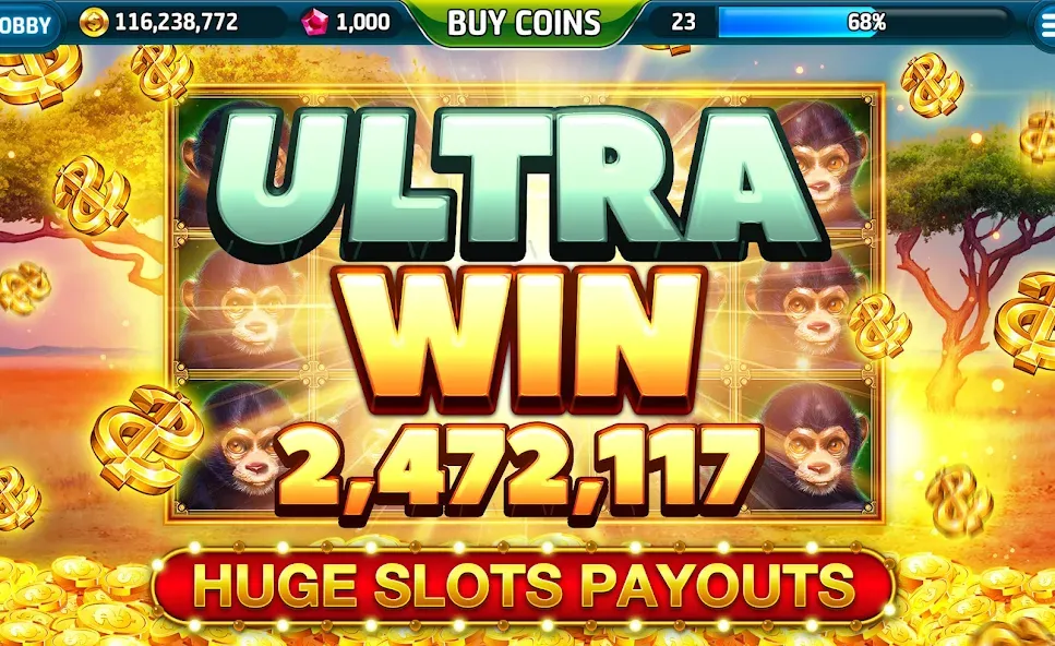 Ape Slots: Vegas Casino Deluxe [MOD: безлимитные монеты и джекпоты] последняя версия — скриншот 2