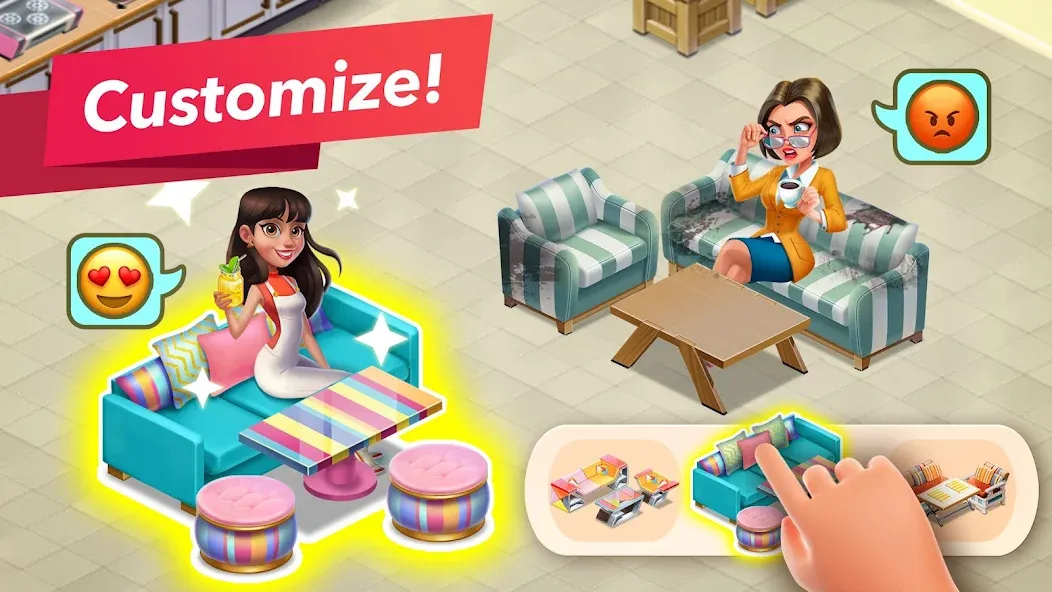Взломанная My Cafe — Restaurant Game [MOD: безлимитные монеты и алмазы] на Андроид — скриншот 4