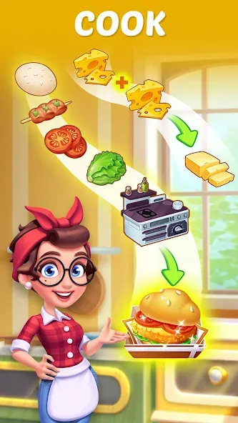 Merge Cooking:Theme Restaurant [MOD: безлимитные монеты и все рецепты] — Скачать бесплатно (APK) — скриншот 4