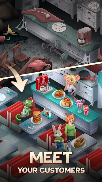 Скачать взлом Merge Inn - Cafe Merge Game [MOD: много денег и энергии] — скриншот 3
