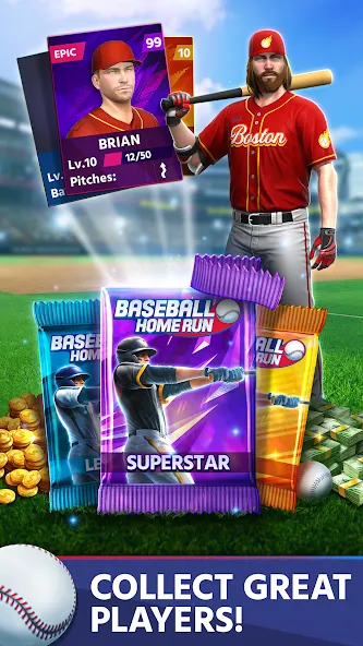 Скачать Baseball: Home Run Sports Game [MOD: безлимитные деньги и энергия] на телефон — скриншот 4