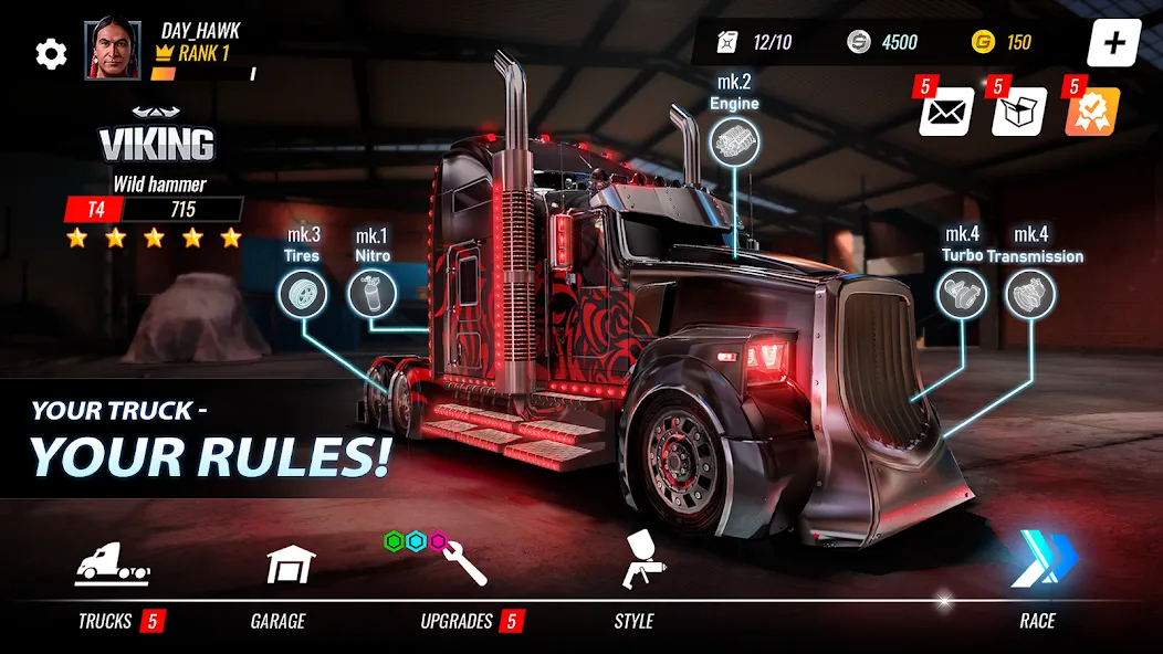 Big Rig Racing: Drag racing [MOD: безлимитные деньги и топливо] на Андроид — скриншот 1
