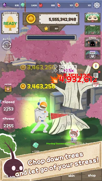 Взломанная Woodcutter: Idle Clicker [MOD: много денег и быстрый прогресс] на Андроид — скриншот 2