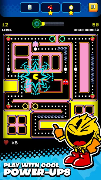 Взломанная PAC-MAN [MOD: бесконечные жизни и усиленные бонусы] на Андроид — скриншот 1