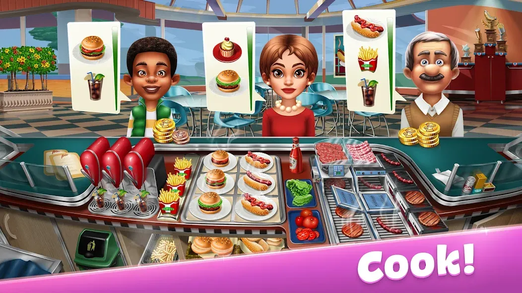 Cooking Fever: Restaurant Game [MOD: безлимитные монеты и все рестораны открыты] на Андроид — скриншот 1