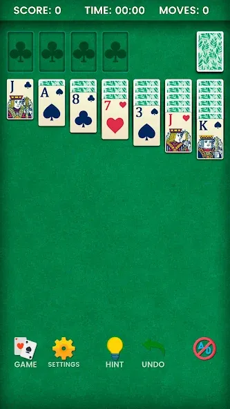 Скачать взлом Klondike Solitaire [MOD: безлимитные подсказки и отмены ходов] — скриншот 1