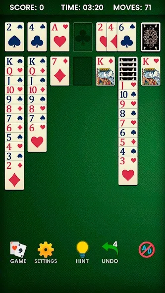 Скачать взлом Klondike Solitaire [MOD: безлимитные подсказки и отмены ходов] — скриншот 4