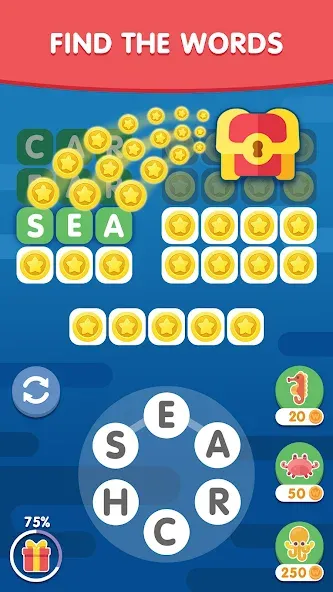 Word Search Sea: Word Puzzle [MOD: безлимитные подсказки и открыты уровни] на Андроид — скриншот 1