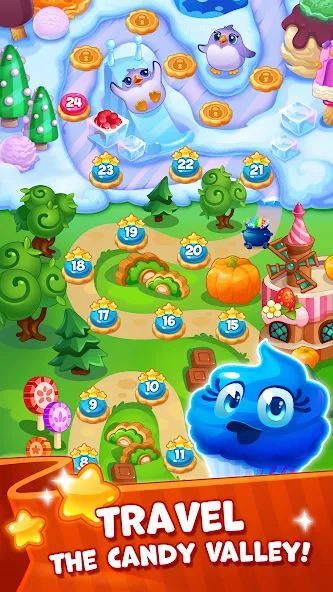 Candy Valley - Match 3 Puzzle [MOD: безлимитные монеты и жизни] последняя версия — скриншот 1