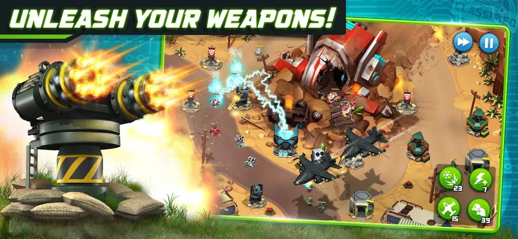 Скачать взлом Alien Creeps - Tower Defense [MOD: безлимитные деньги и все уровни открыты] — скриншот 1
