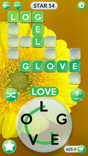 Взломанная Wordscapes In Bloom [MOD: безлимитные подсказки и монеты] на Андроид — скриншот 1