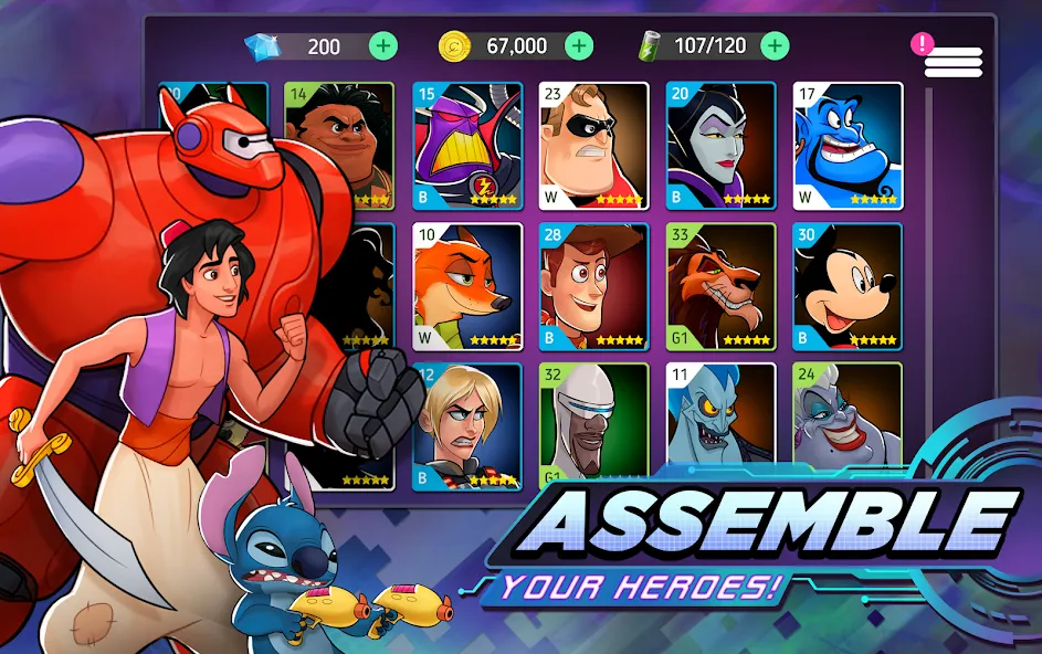 Скачать взлом Disney Heroes: Battle Mode [MOD: безлимитные ресурсы и усиленные герои] — скриншот 3