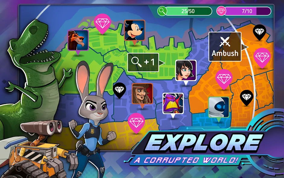Скачать взлом Disney Heroes: Battle Mode [MOD: безлимитные ресурсы и усиленные герои] — скриншот 5