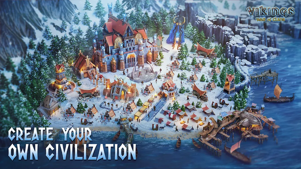 Vikings: War of Clans [MOD: безлимитные ресурсы и ускоренное развитие] — Скачать бесплатно (APK) — скриншот 1
