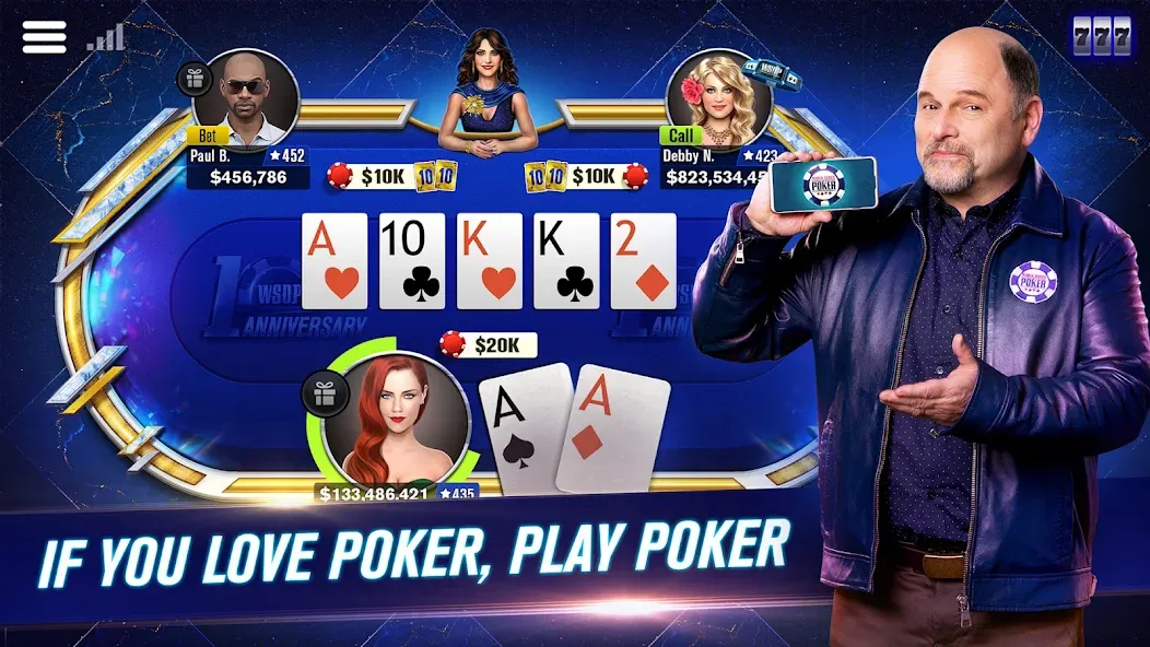 Взломанная WSOP Poker: Texas Holdem Game [MOD: безлимитные фишки и открыты все столы] на Андроид — скриншот 1