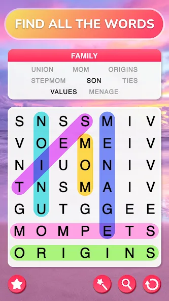 Word Search - Word Puzzle Game [MOD: безлимитные подсказки и ходы] на Андроид — скриншот 1