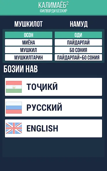 Калимаёб 2 - филворди беохир ё [MOD: без рекламы и все подсказки] — Скачать бесплатно (APK) — скриншот 1