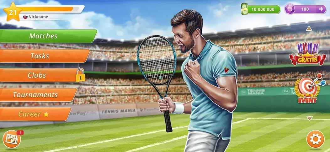 Скачать Tennis Mania Mobile [MOD: безлимитные монеты и все ракетки] на телефон — скриншот 2