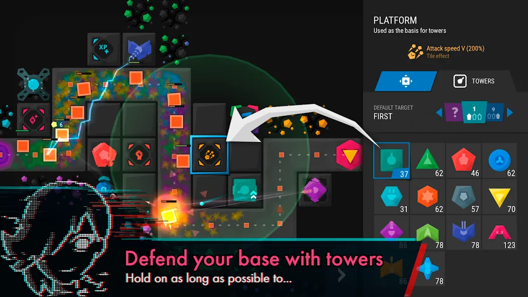 Взломанная Infinitode 2 - Tower Defense [MOD: безлимитные ресурсы и открыты все уровни] на Андроид — скриншот 1