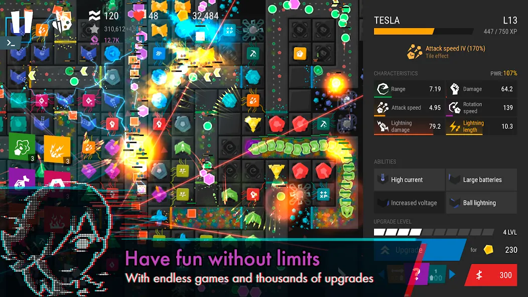Взломанная Infinitode 2 - Tower Defense [MOD: безлимитные ресурсы и открыты все уровни] на Андроид — скриншот 5
