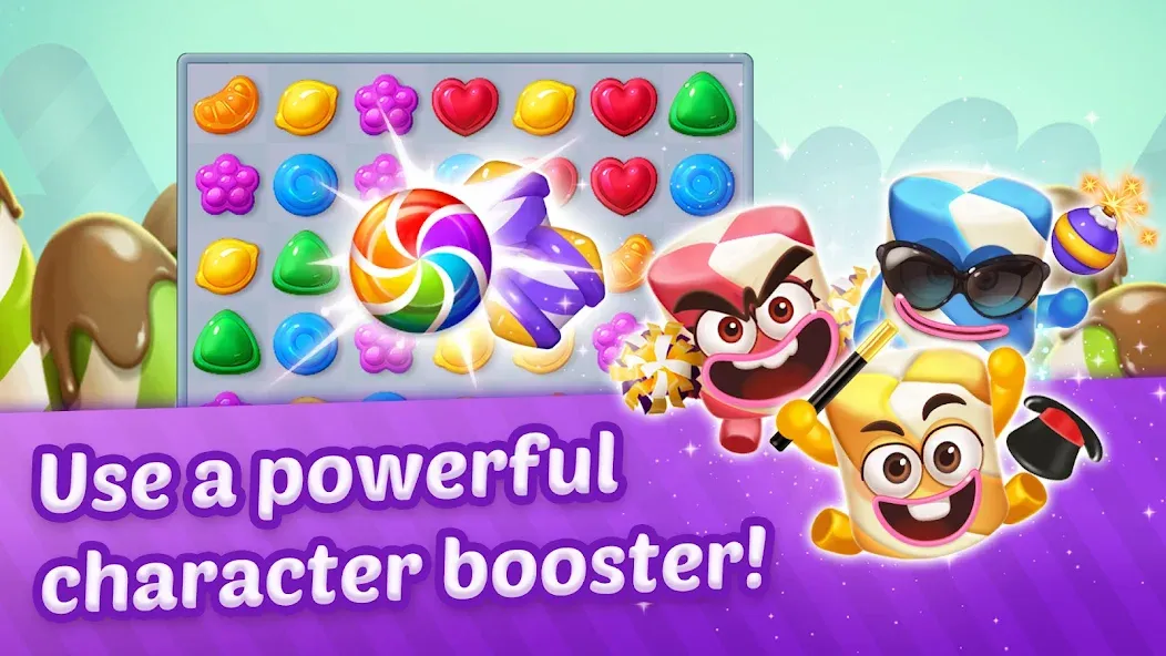 Lollipop Sweet Heroes Match3 [MOD: безлимитные жизни и подсказки] последняя версия — скриншот 4