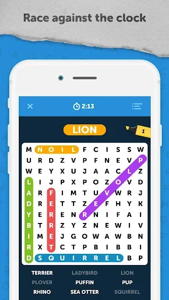 Скачать Infinite Word Search Puzzles [MOD: безлимитные подсказки и монеты] на телефон — скриншот 1