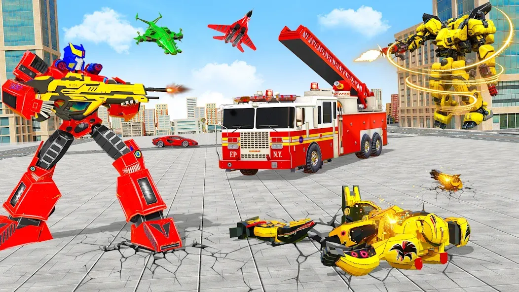 Скачать Fire Truck Robot Car Game [MOD: безлимитные деньги и все машины открыты] на телефон — скриншот 5