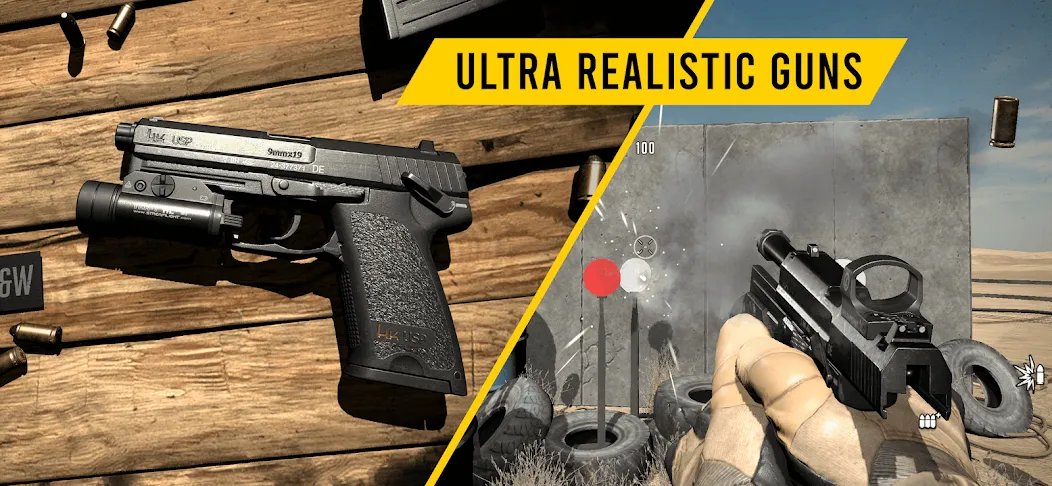Взломанная GUNSIM - 3D FPS Shooting Guns [MOD: безлимитные деньги и все оружие] на Андроид — скриншот 1