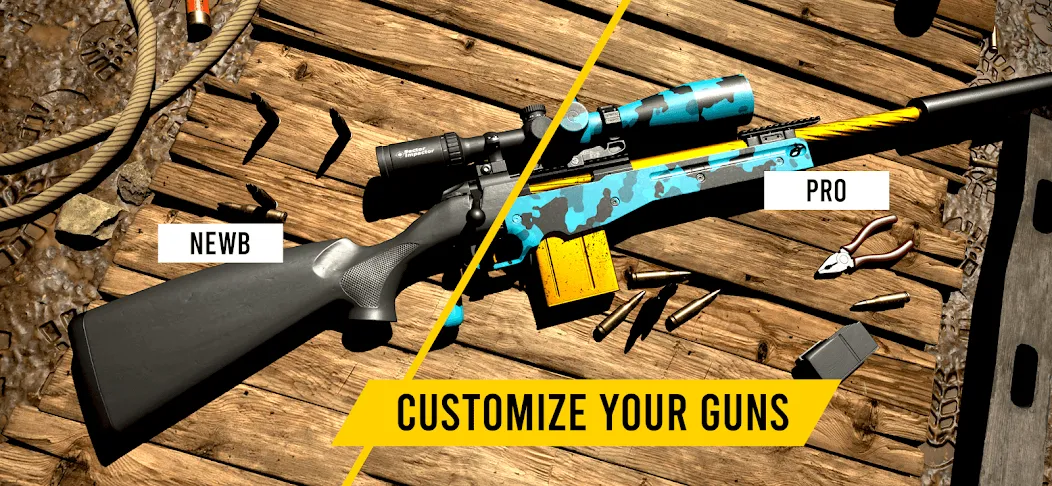Взломанная GUNSIM - 3D FPS Shooting Guns [MOD: безлимитные деньги и все оружие] на Андроид — скриншот 3