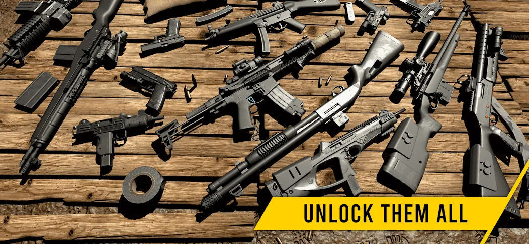 Взломанная GUNSIM - 3D FPS Shooting Guns [MOD: безлимитные деньги и все оружие] на Андроид — скриншот 5