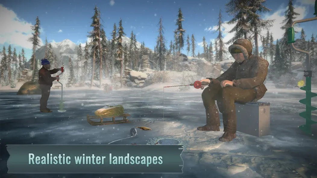 Скачать Ice fishing game. Catch bass. [MOD: больше улова и быстрый прогресс] на телефон — скриншот 1