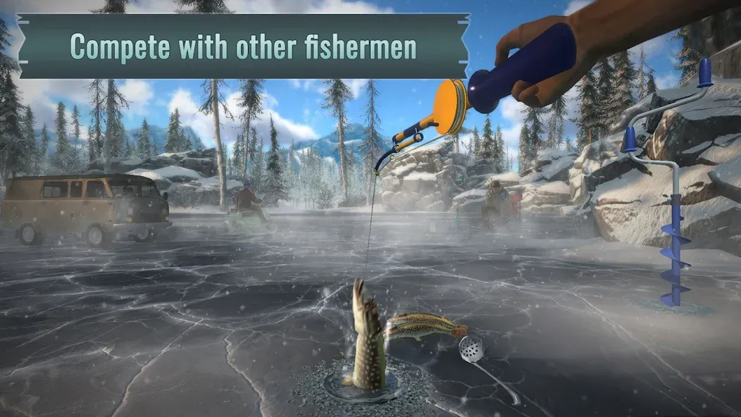 Скачать Ice fishing game. Catch bass. [MOD: больше улова и быстрый прогресс] на телефон — скриншот 2