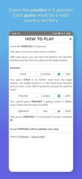 Worldle - Guess the Country [MOD: безлимитные попытки и подсказки] (Бесплатно / APK) — скриншот 3