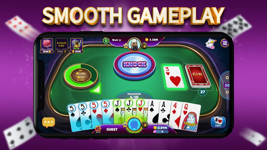 Скачать Gin Rummy Elite: Online Game [MOD: безлимитные фишки и быстрая игра] на телефон — скриншот 2