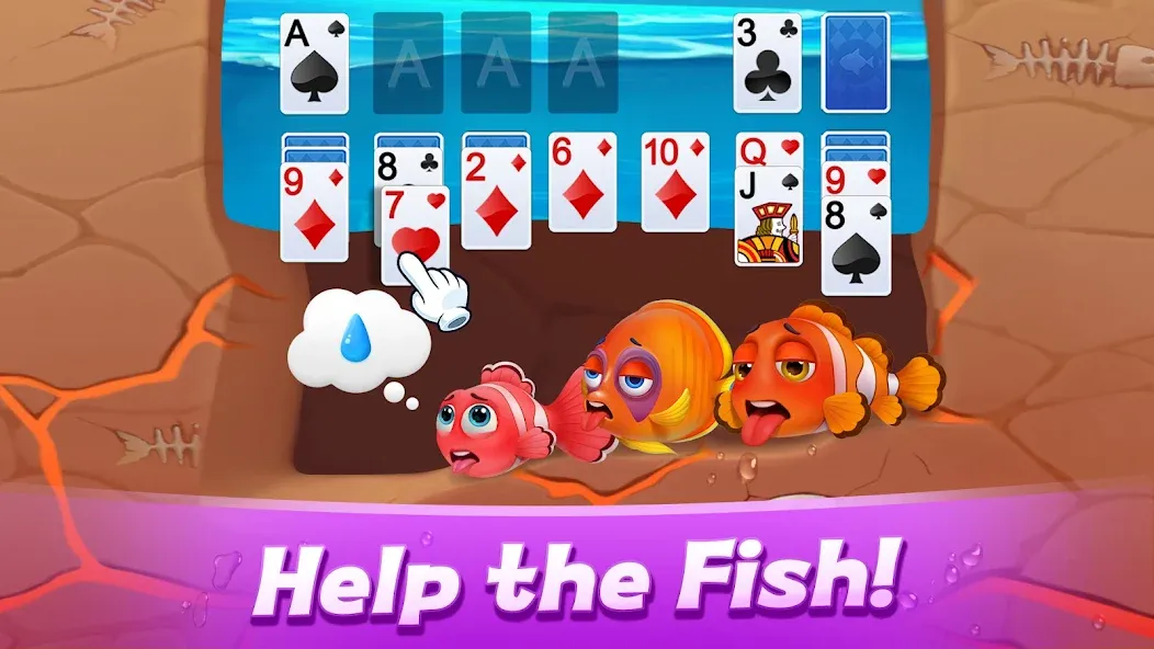Взломанная Solitaire 3D Fish [MOD: безлимитные монеты и все рыбы открыты] на Андроид — скриншот 1