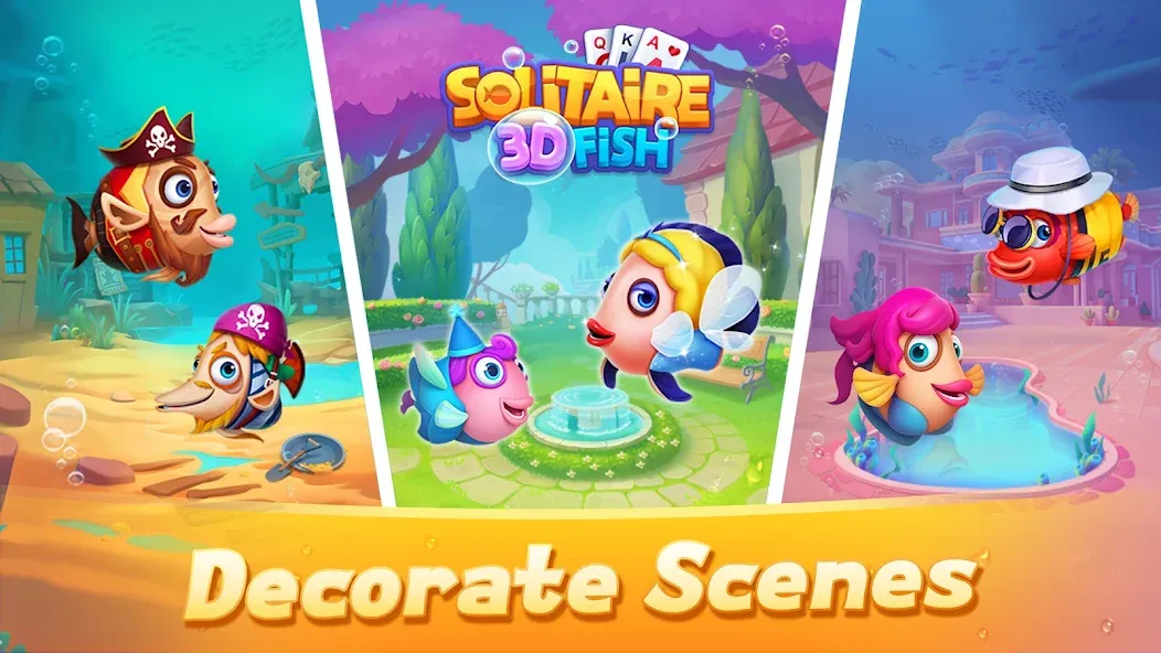 Взломанная Solitaire 3D Fish [MOD: безлимитные монеты и все рыбы открыты] на Андроид — скриншот 2