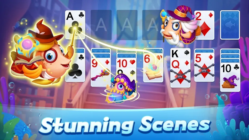 Взломанная Solitaire 3D Fish [MOD: безлимитные монеты и все рыбы открыты] на Андроид — скриншот 3