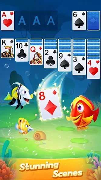 Взломанная Solitaire 3D Fish [MOD: безлимитные монеты и все рыбы открыты] на Андроид — скриншот 4