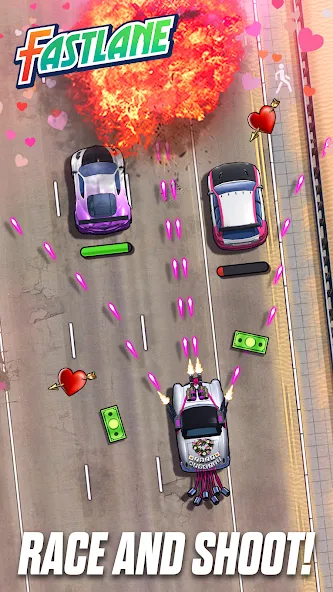 Скачать взлом Fastlane: Road to Revenge [MOD: безлимитные деньги и патроны] — скриншот 1