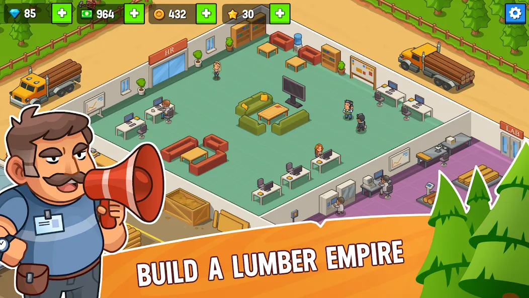 Скачать Lumber Inc Tycoon [MOD: безлимитные деньги и ресурсы] — скриншот 1